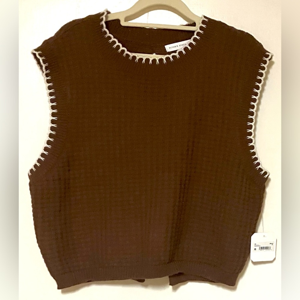 Altard State Bow Vest/ Color: BROWN-IVORY     Waffle Knit  - Size: X LARGE - Picture 7 of 7